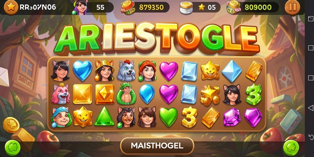 Screenshot gameplay ARIESTOGEL yang menampilkan aksi match-3 yang seru.