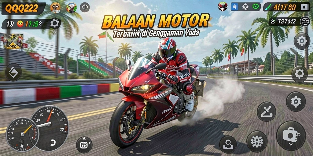 Tampilan gameplay balapan motor yang seru dan menegangkan.