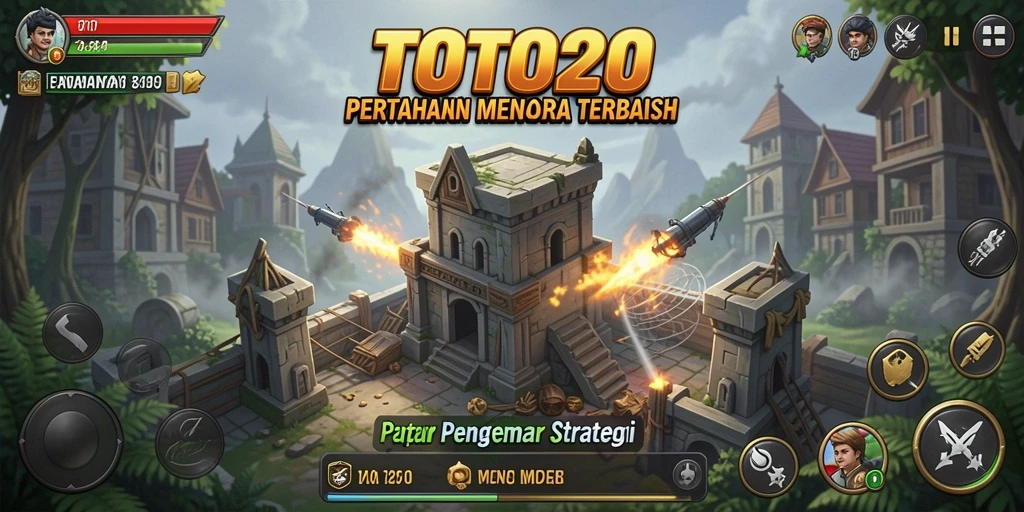 Tampak layar gameplay seru dari TOTO20, menampilkan strategi menara pertahanan.